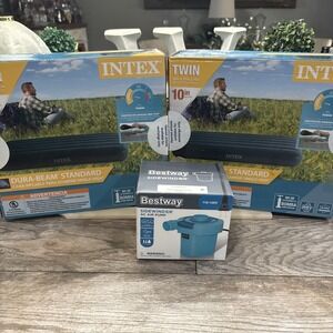 INTEX Twin Standard Durabeam Standard Airbed  Set Of 2 W Pump!
